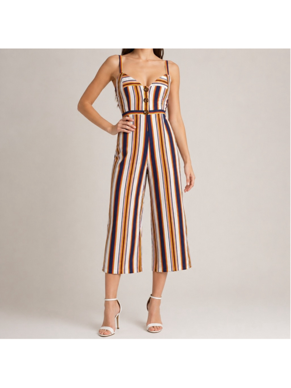 Faithfull The Brand Scout Jumpsuit Sz M Linen Striped Sweetheart Smocked